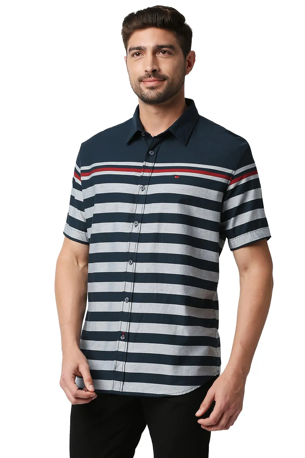 Slim Fit Twill Eng Weft Stripe Halfsleeves Shirt