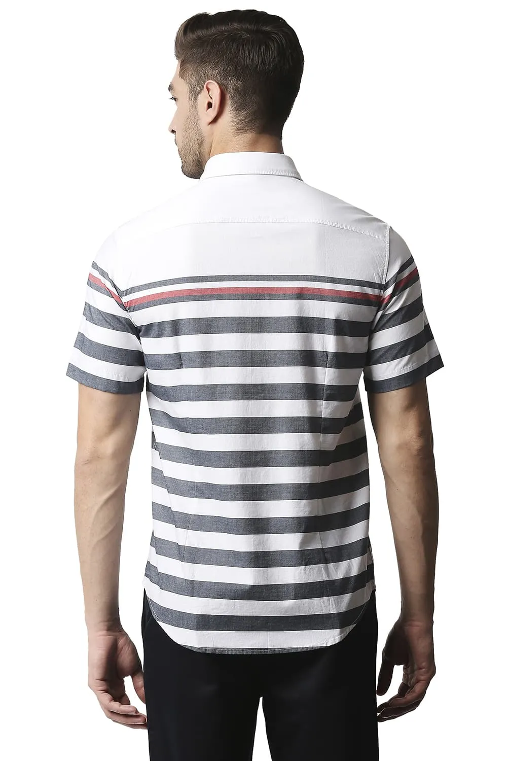 Slim Fit Twill Eng Weft Stripe Halfsleeves Shirt