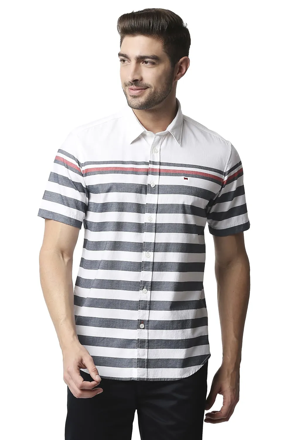 Slim Fit Twill Eng Weft Stripe Halfsleeves Shirt