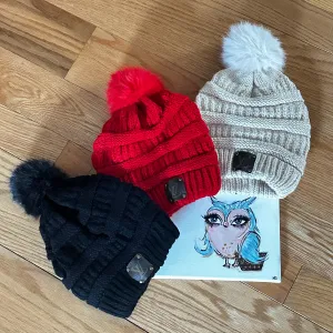 Slouchy Beanie with Pom - Monogram LV Patch