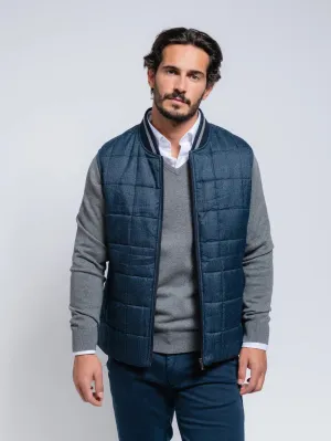 SMF Blue Vest with Varsity Collar Detail