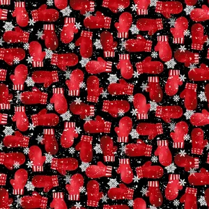 Snow Crew | Black / Red Mittens by Barb Tourtillotte for Henry Glass | 1287-98
