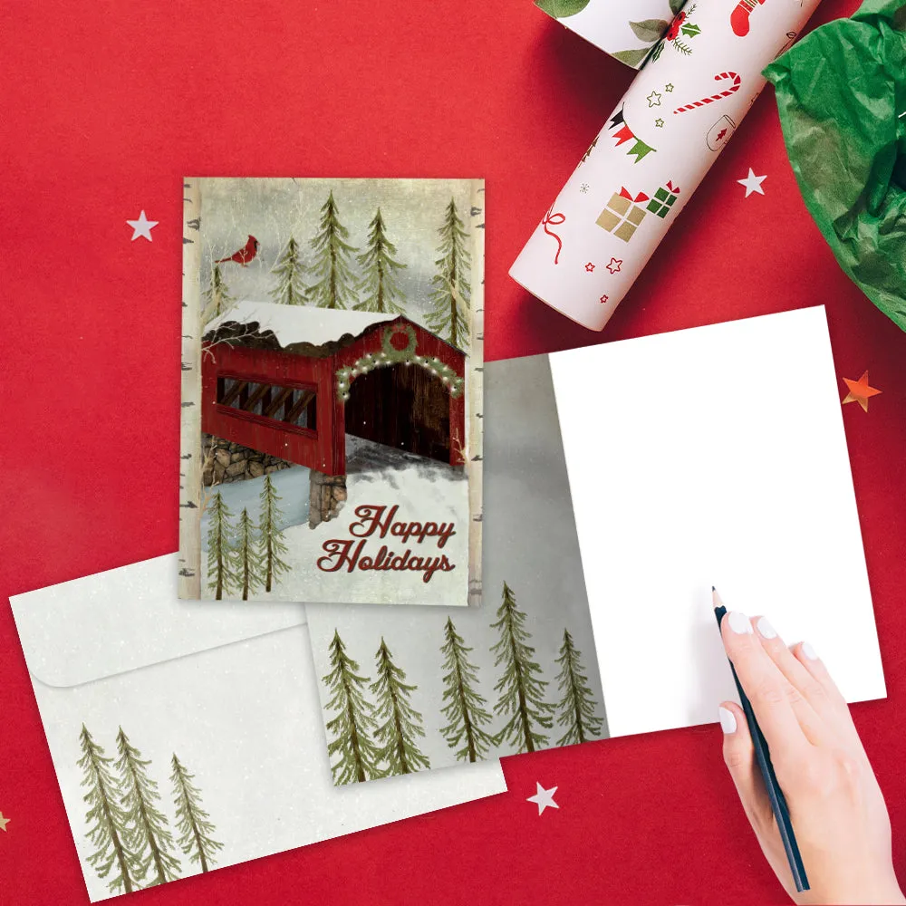 Snowy Covered Bridge Holiday 12 Pack