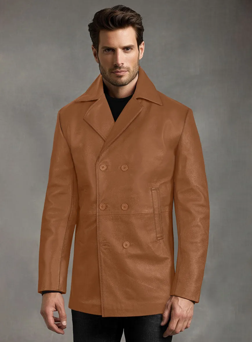 Soft Hunter Tan Leather Pea Coat