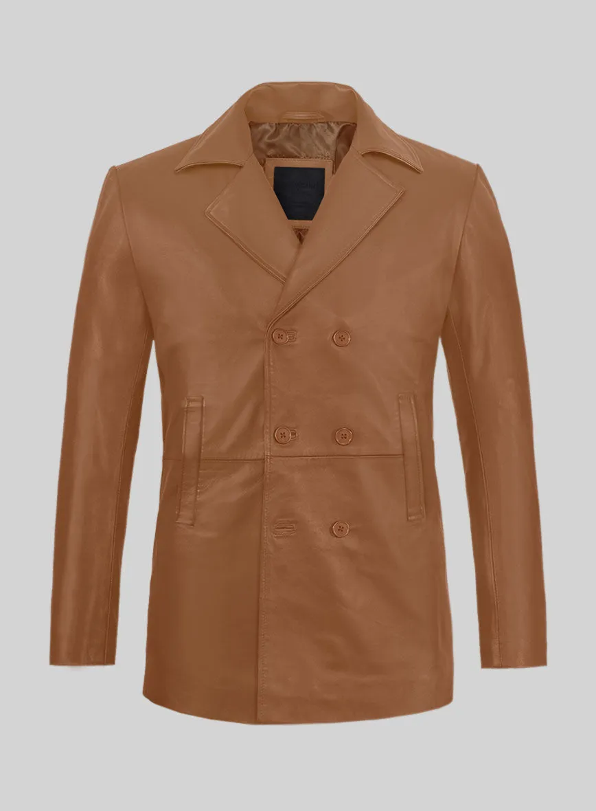 Soft Hunter Tan Leather Pea Coat