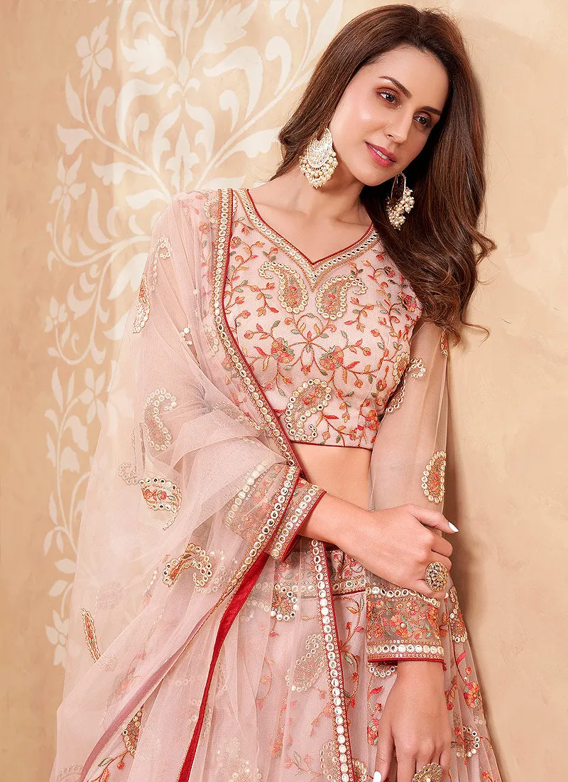 Soft Peach Multi Embroidered Designer Weddinng Lehenga Choli