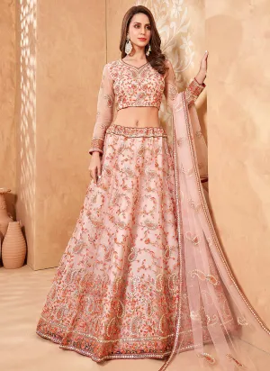 Soft Peach Multi Embroidered Designer Weddinng Lehenga Choli