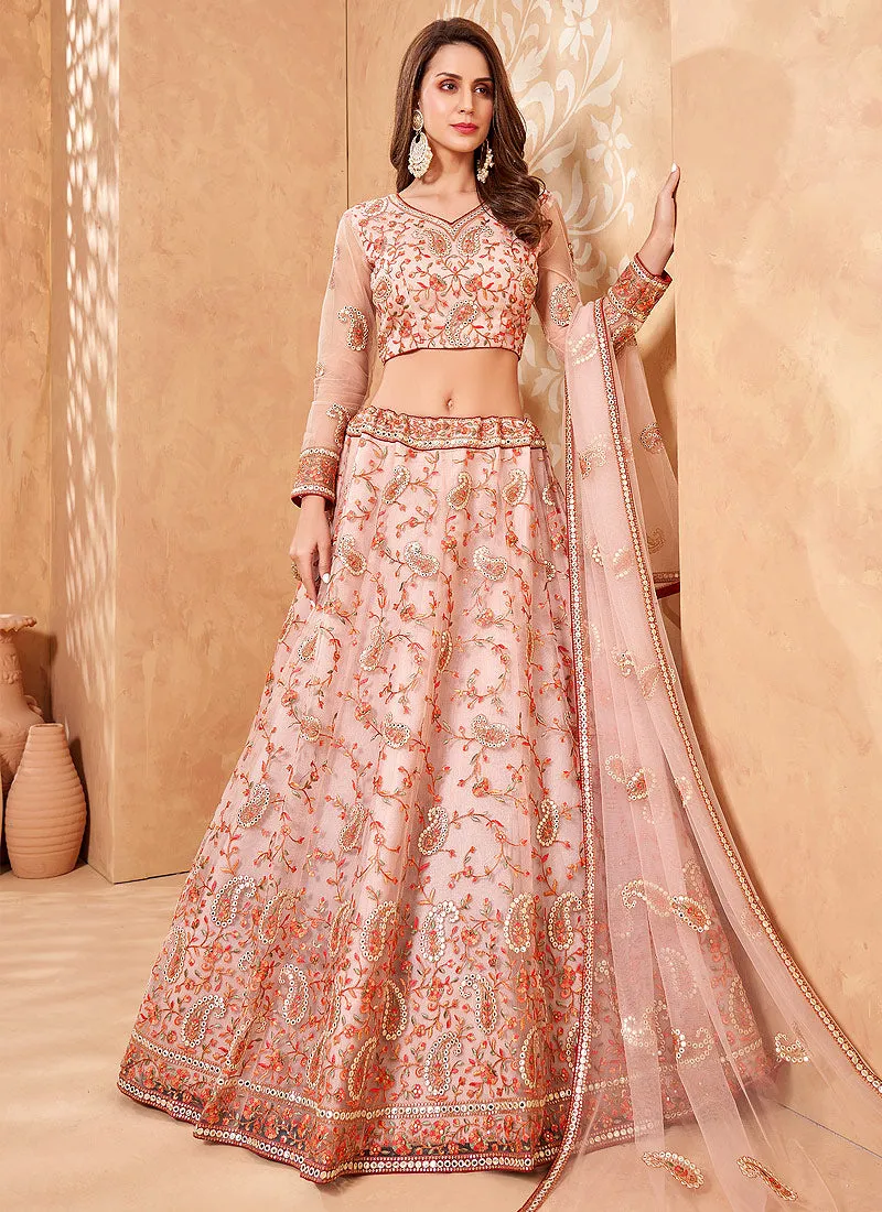 Soft Peach Multi Embroidered Designer Weddinng Lehenga Choli