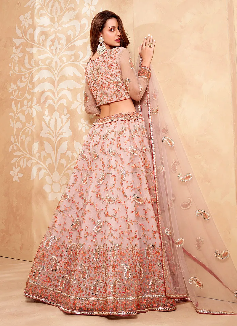 Soft Peach Multi Embroidered Designer Weddinng Lehenga Choli