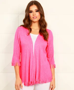 Soft Stretch 3/4 Sleeve Fringe Cardigan