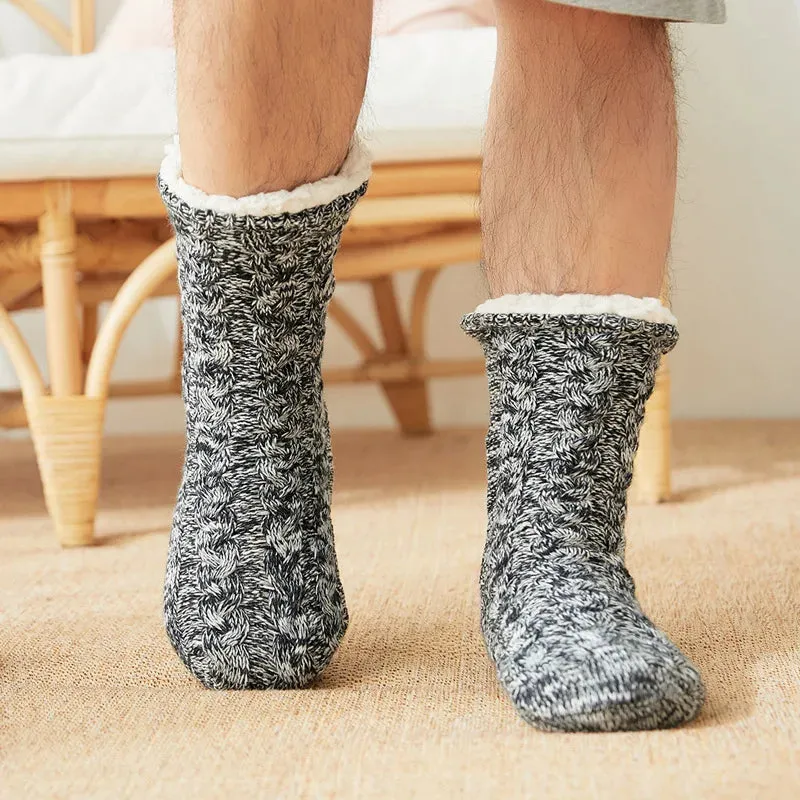 Sohiwoo Men Winter Thickened Knitted Floor Socks Woven Thermal Cashmere Women's Carpet Home Plus Velvet Sleep Socks Slippers Leg Cover