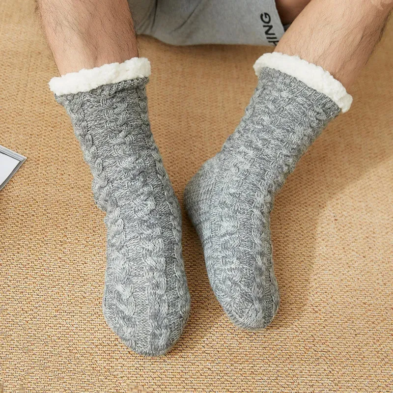 Sohiwoo Men Winter Thickened Knitted Floor Socks Woven Thermal Cashmere Women's Carpet Home Plus Velvet Sleep Socks Slippers Leg Cover