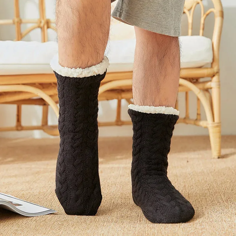 Sohiwoo Men Winter Thickened Knitted Floor Socks Woven Thermal Cashmere Women's Carpet Home Plus Velvet Sleep Socks Slippers Leg Cover