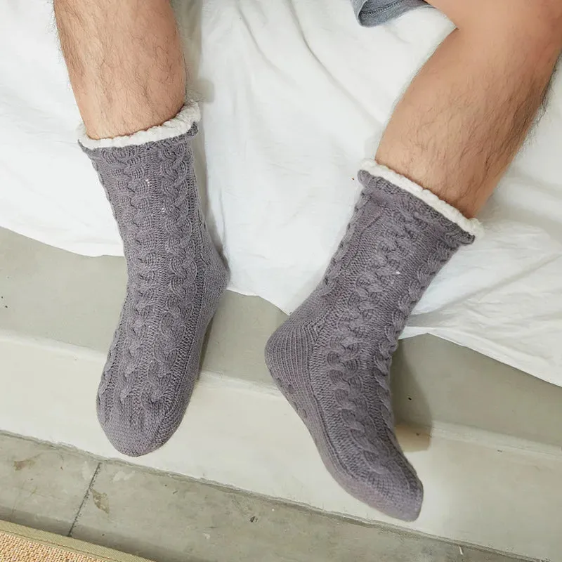 Sohiwoo Men Winter Thickened Knitted Floor Socks Woven Thermal Cashmere Women's Carpet Home Plus Velvet Sleep Socks Slippers Leg Cover
