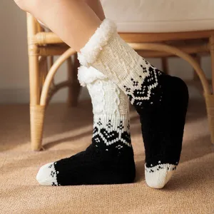 Sohiwoo New Women's Winter Thickened Floor Socks Woven Thermal Cashmere Socks Love Heart Carpet Home Plus Socks Velvet Sleep Socks
