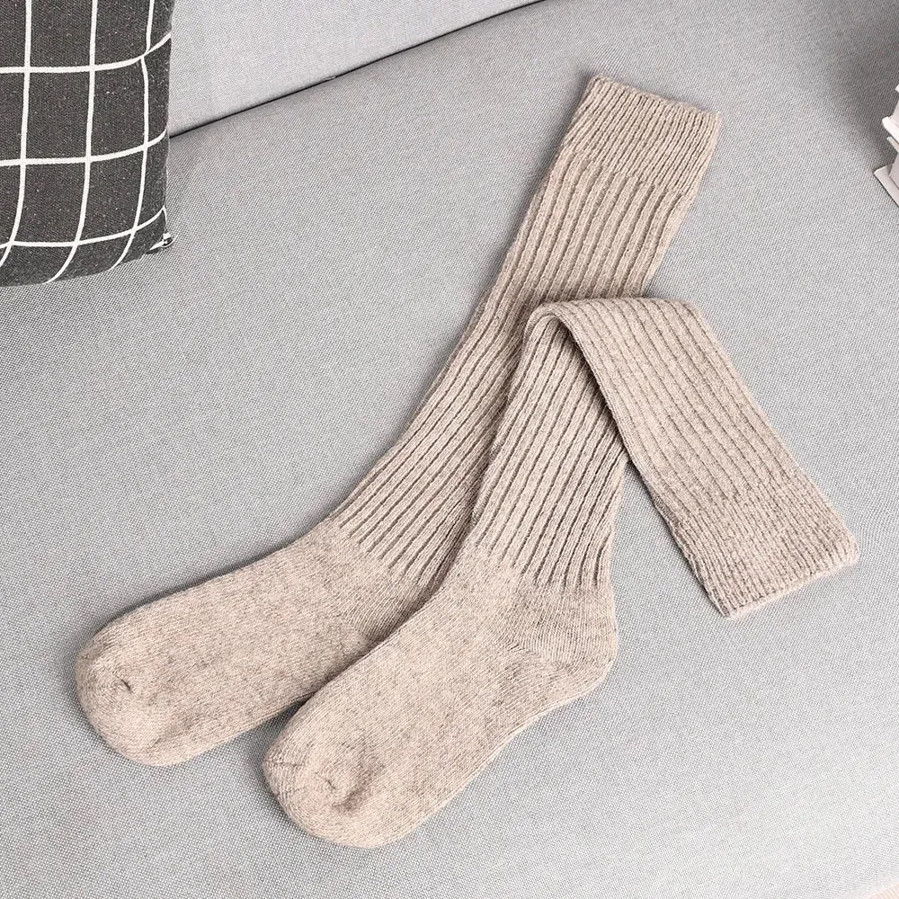 Sohiwoo Soft Wool Long Socks Women Autumn Winter Cashmere Solid Knitted Stocking Skinny Casual Knee High Fluffy Warm Thicken Girls Socks