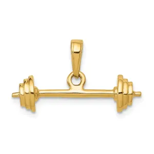 Solid 14k Yellow Gold 3 D Barbell Charm Pendant