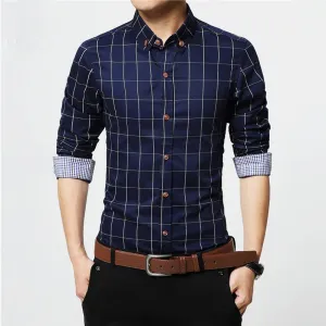 Solid Plaid Long-Sleeved Cotton Shirts
