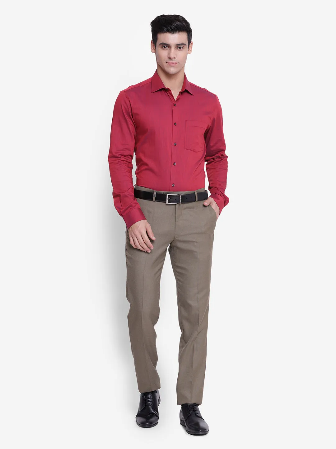 Solid Red Slim Fit Formal Shirt