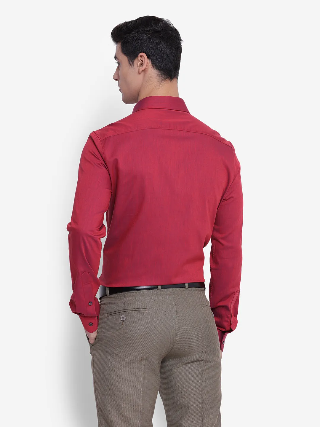 Solid Red Slim Fit Formal Shirt