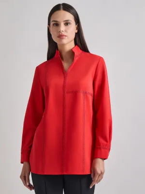 Soutache Detail Tonal Stretch Crepe Tunic