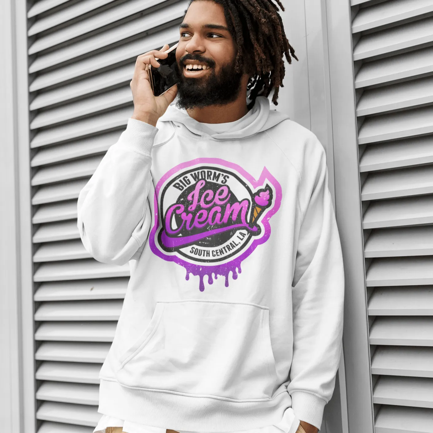 South Central Hoodie Big Worms Ice Cream Blended Cotton Midweight Unisex Pullover