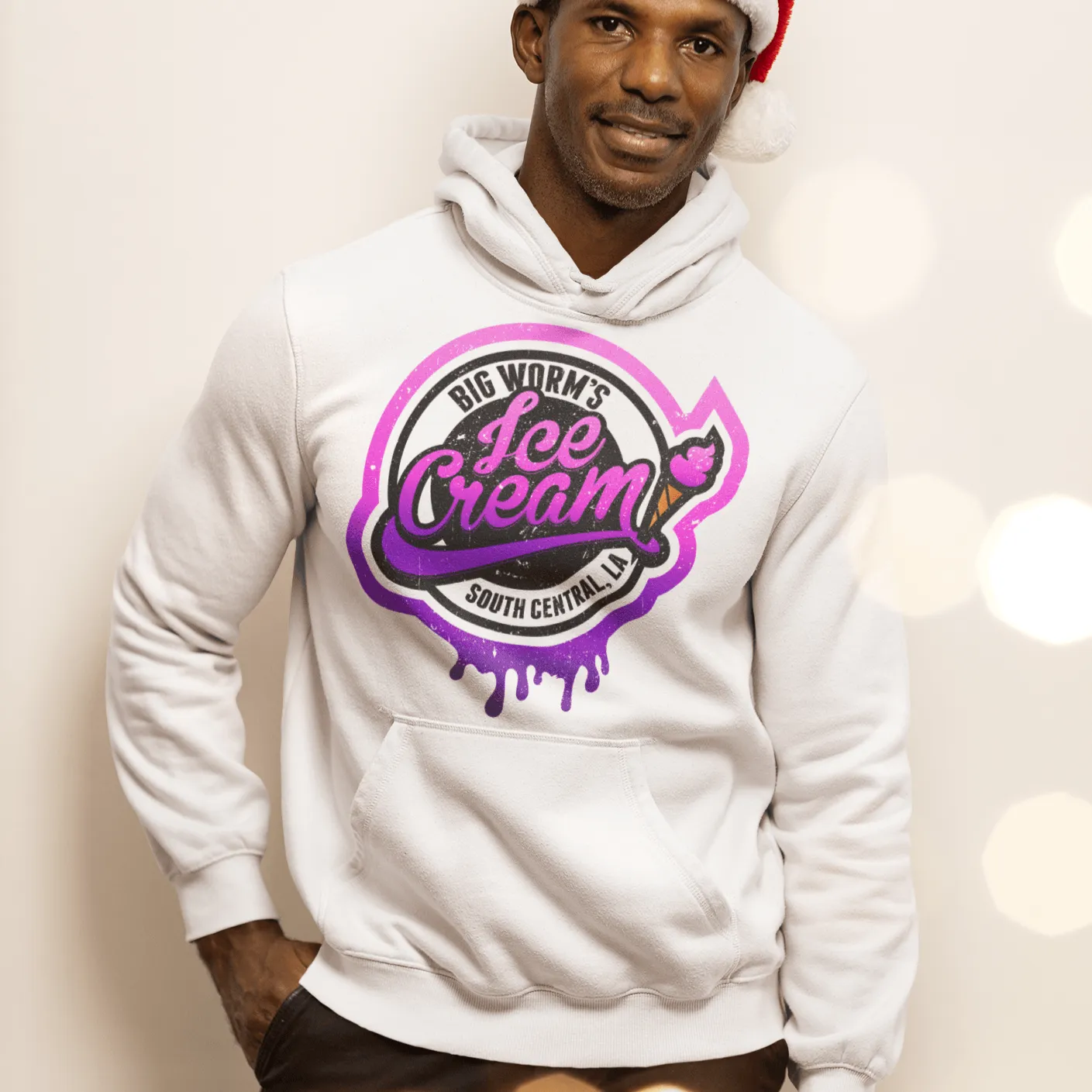 South Central Hoodie Big Worms Ice Cream Blended Cotton Midweight Unisex Pullover