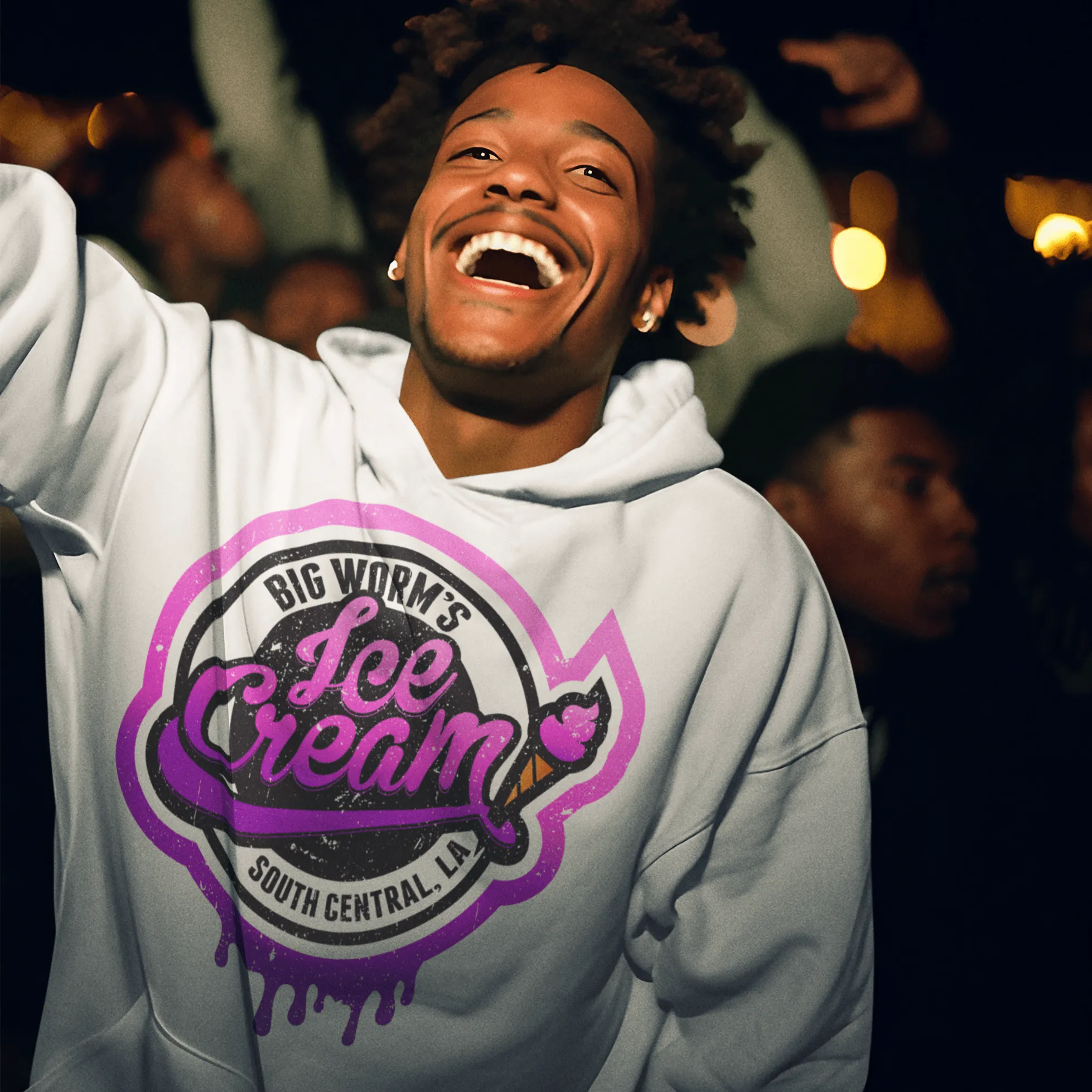 South Central Hoodie Big Worms Ice Cream Blended Cotton Midweight Unisex Pullover