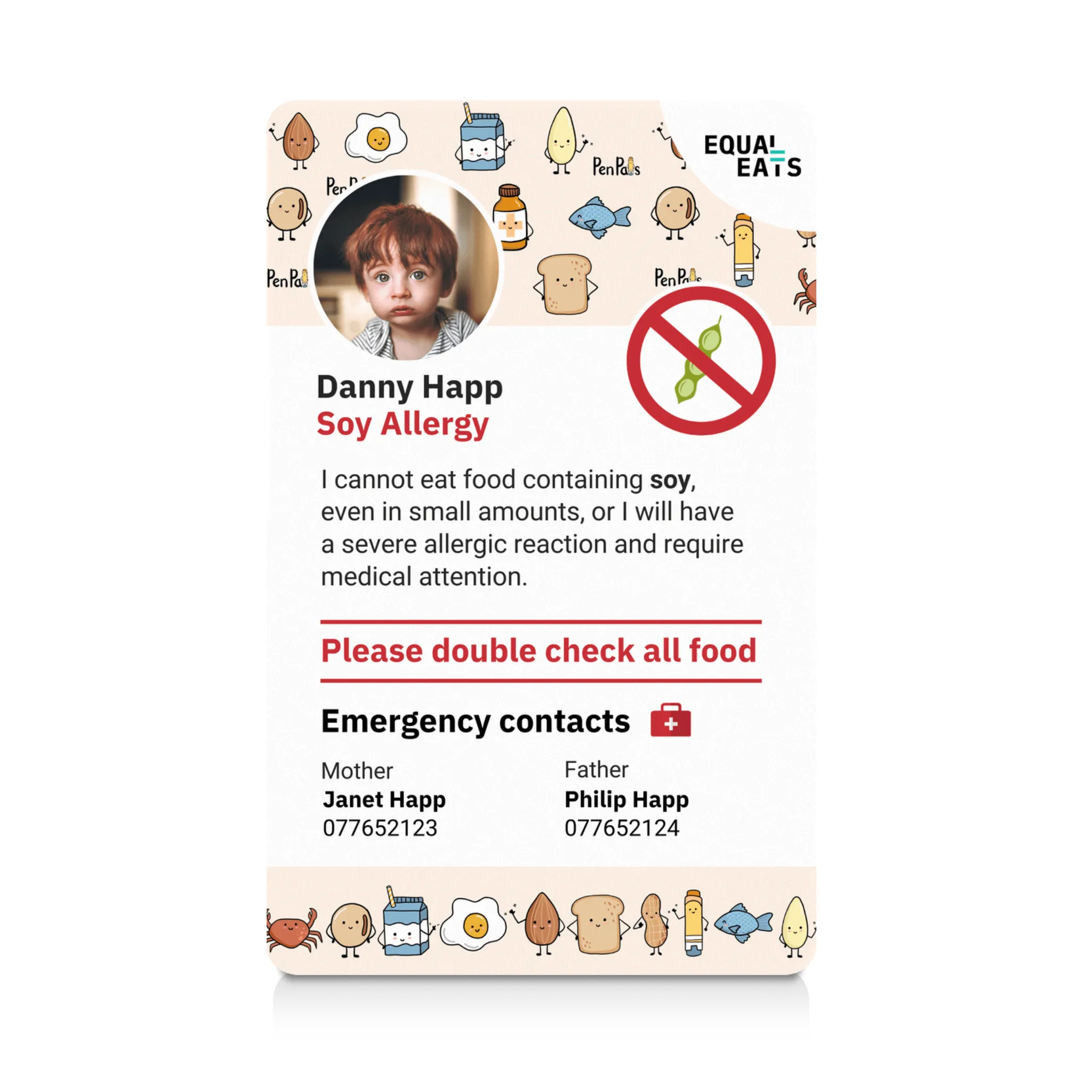 Soy Allergy ID Card