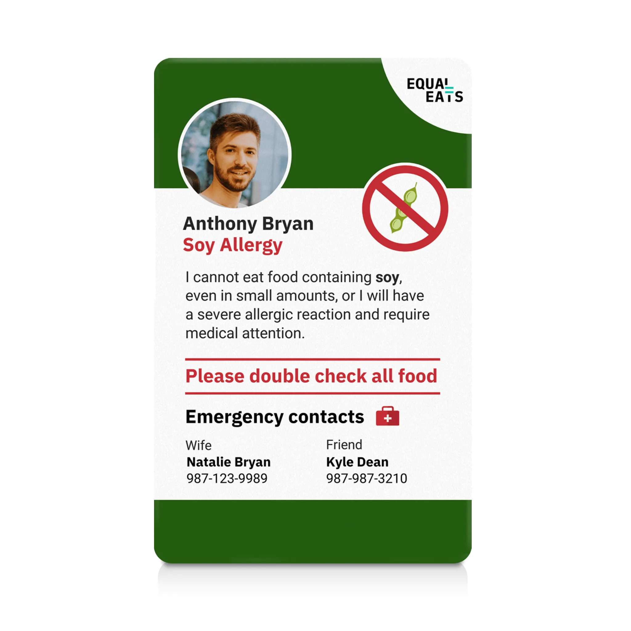 Soy Allergy ID Card