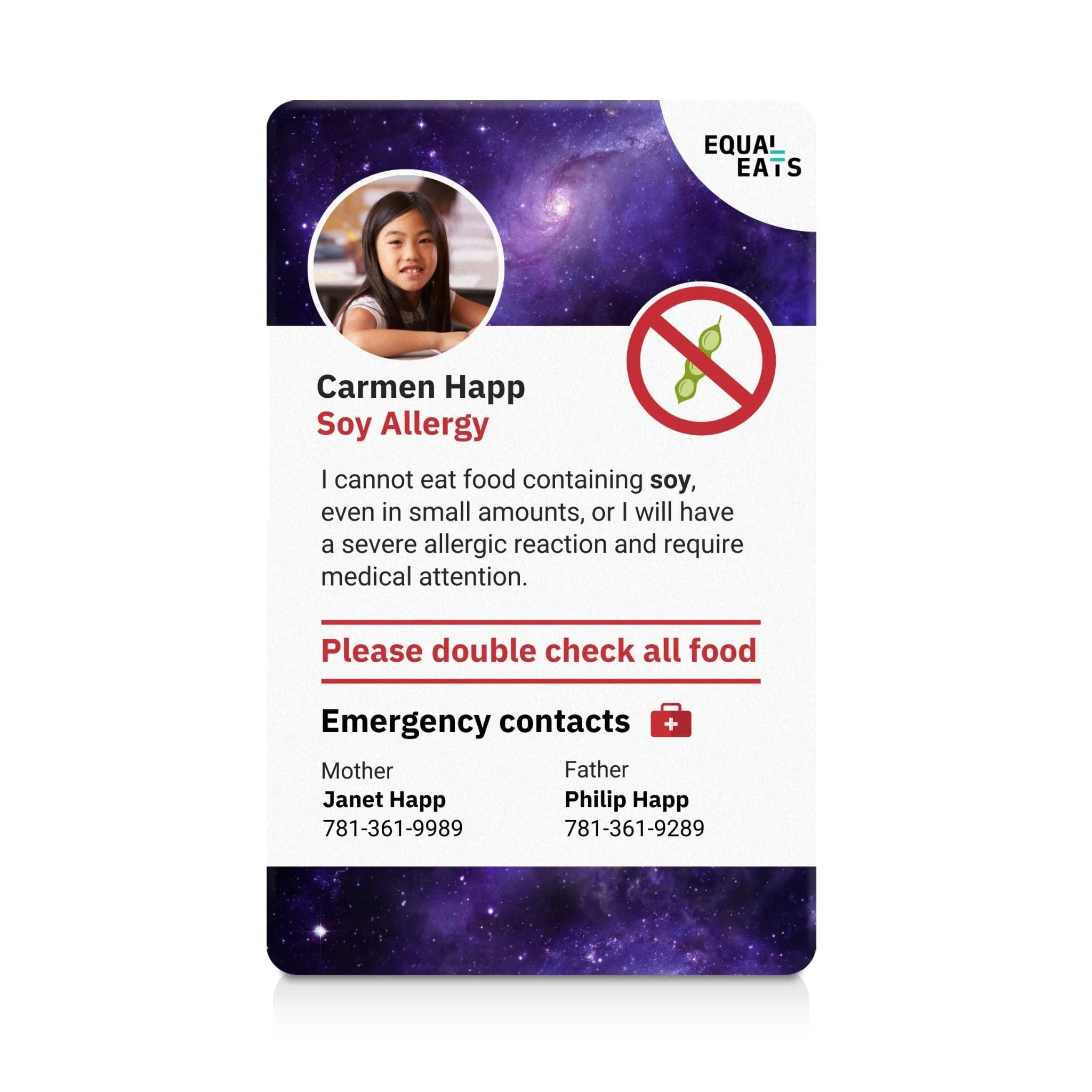 Soy Allergy ID Card