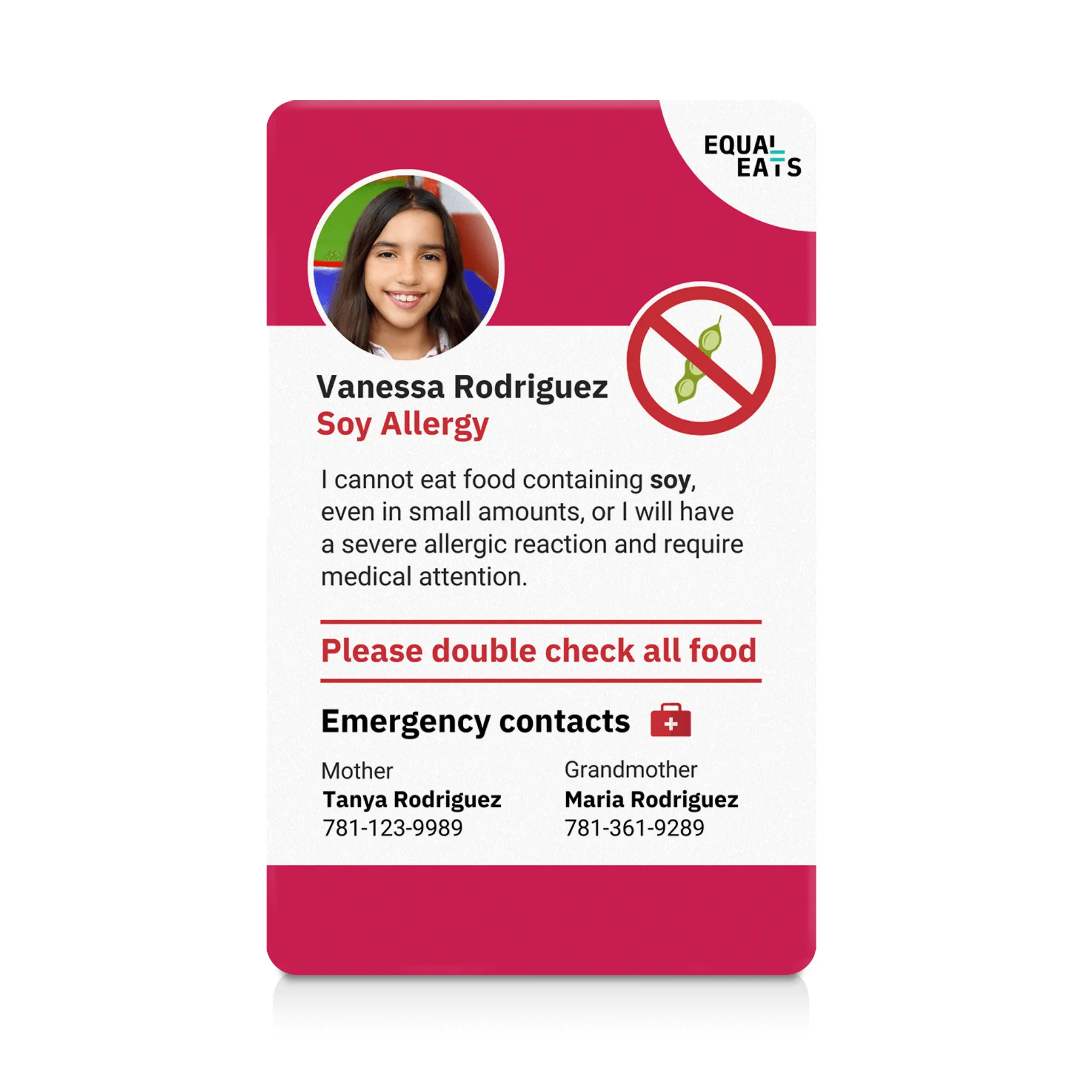Soy Allergy ID Card