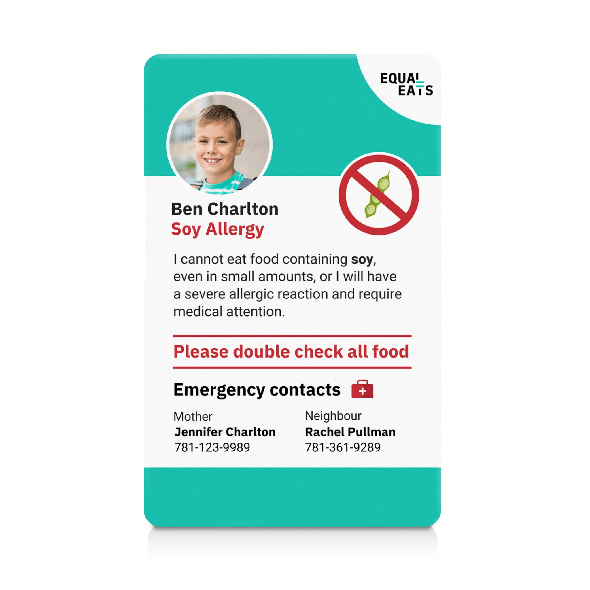 Soy Allergy ID Card
