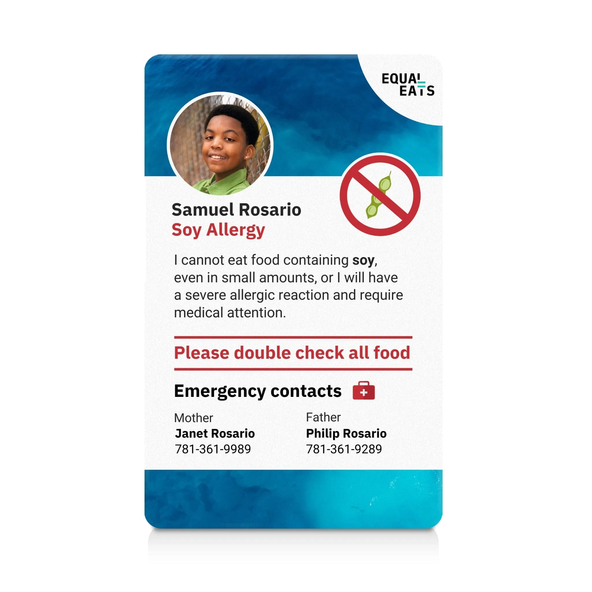 Soy Allergy ID Card