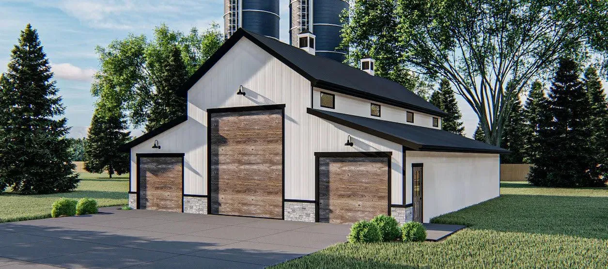Spacious 3-Bay Garage Plan with High Ceilings and Durable Design