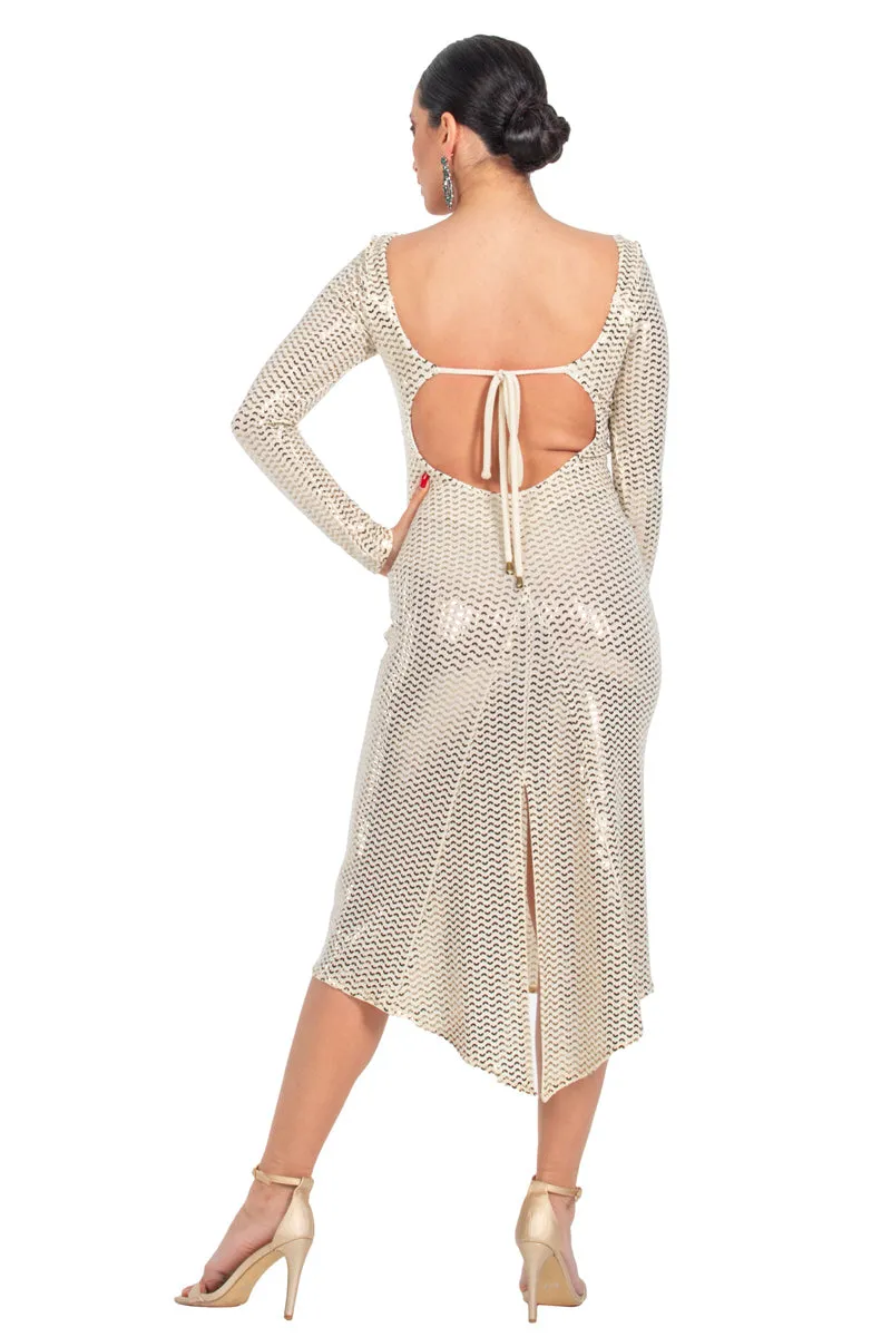 Sparkling Metallic Long Sleeve Dress With Keyhole Tie Back (L)