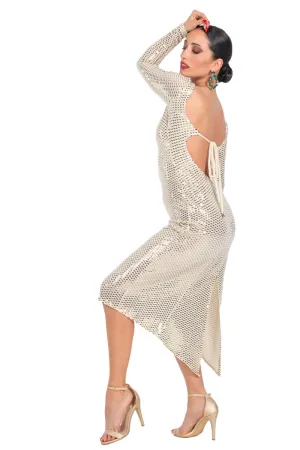 Sparkling Metallic Long Sleeve Dress With Keyhole Tie Back (L)