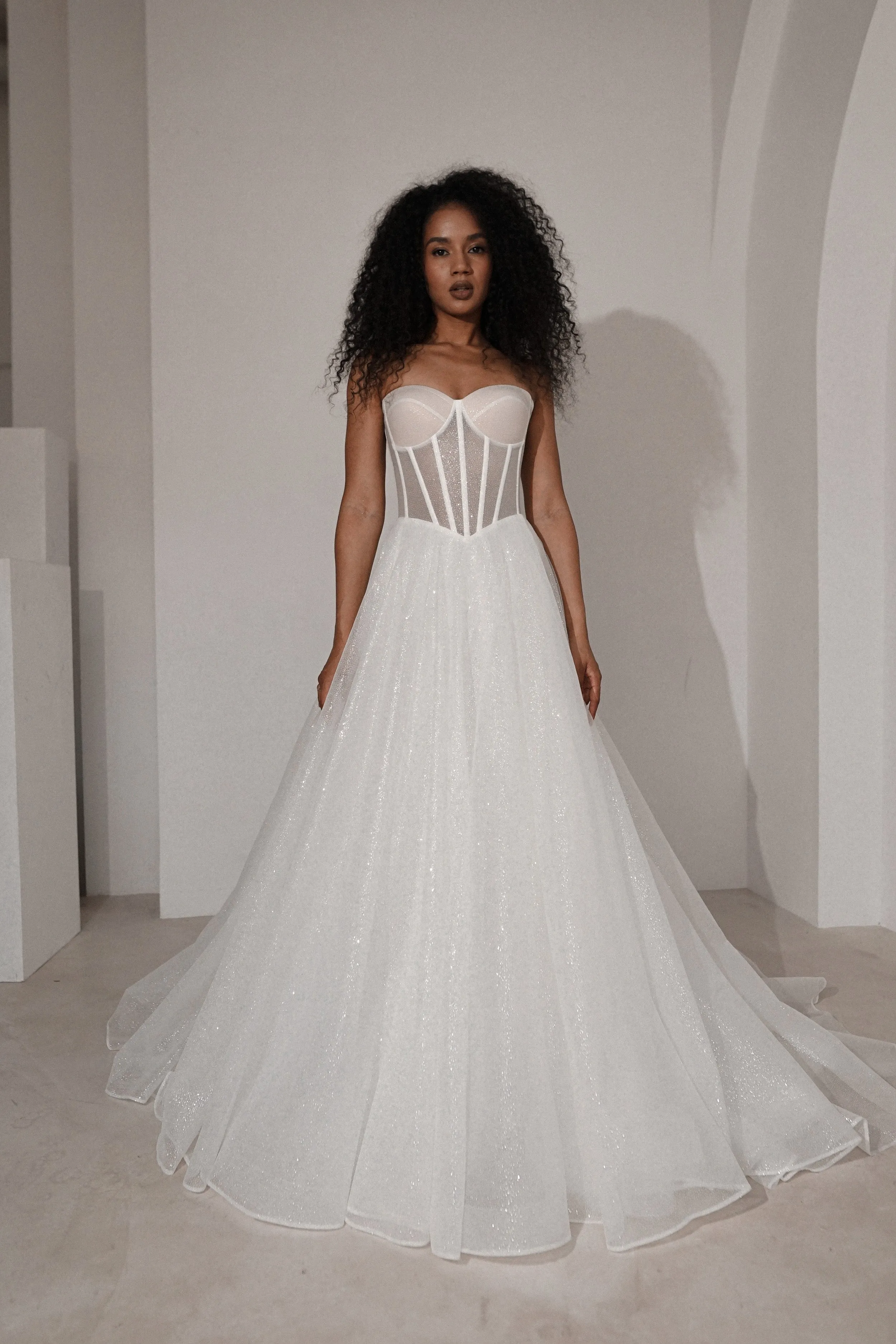 Sparkly Wedding Dress Hennie with Detachable Sleeves-Bow