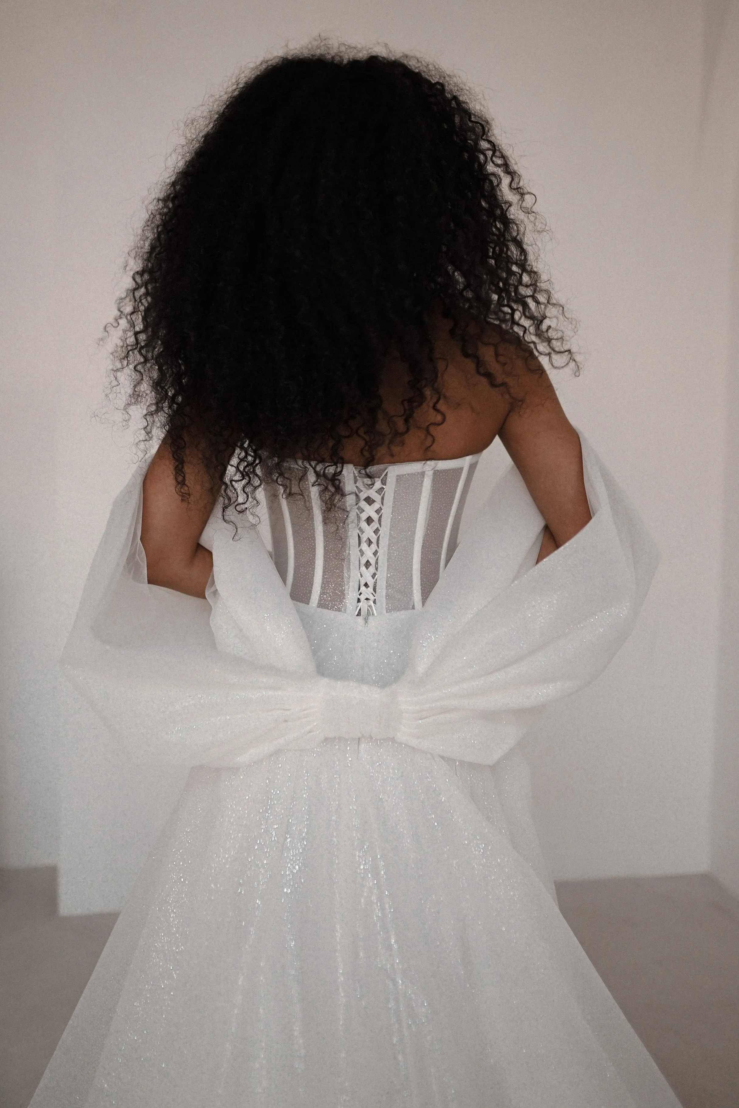 Sparkly Wedding Dress Hennie with Detachable Sleeves-Bow