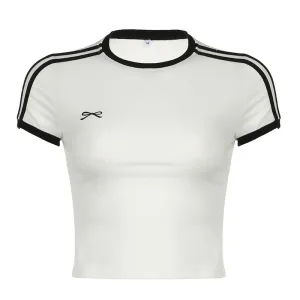 Sporty Striped Crop Top with Bow Details