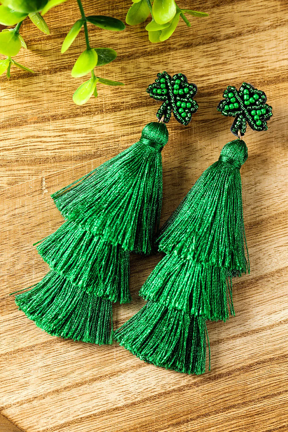 St. Patricks Day Beaded Layered Tassel Earrings for Women