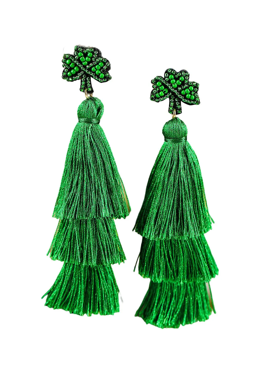 St. Patricks Day Beaded Layered Tassel Earrings for Women