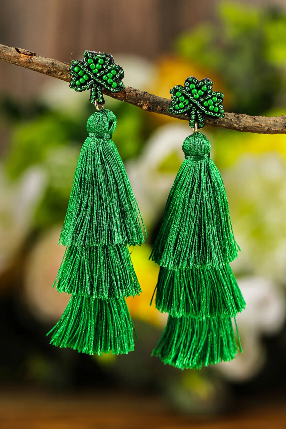 St. Patricks Day Beaded Layered Tassel Earrings for Women