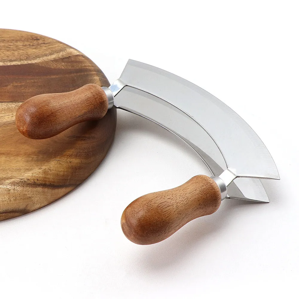 Stainless Steel Double-Sided Cutter Onion Vanilla Cutter Set Cheese Cutter Wooden Handle Double Handle Swing Cutter Cutting Board