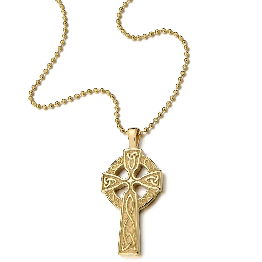 Stainless Steel Mens Celtic Cross Pendant Necklace with 23.6 in Ball Chain