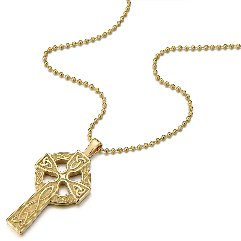 Stainless Steel Mens Celtic Cross Pendant Necklace with 23.6 in Ball Chain