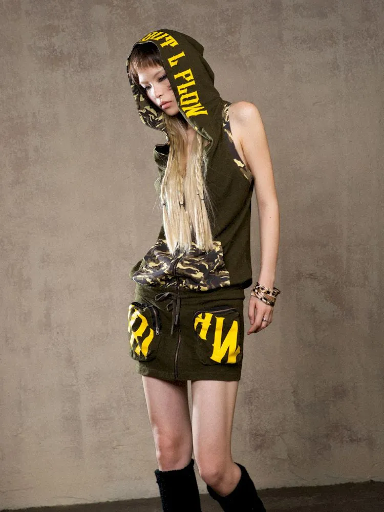 Stamped Hooded Vest Dress【s0000009478】