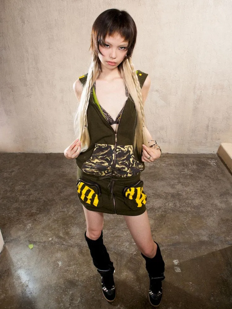 Stamped Hooded Vest Dress【s0000009478】