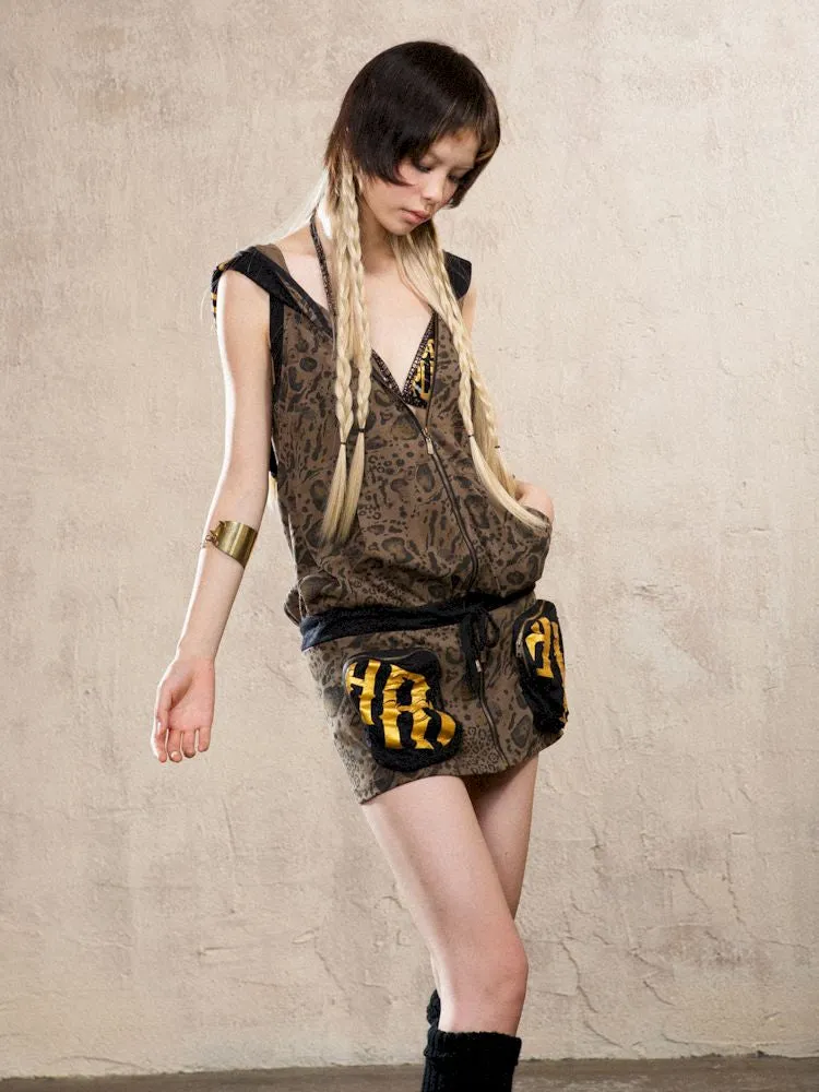 Stamped Hooded Vest Dress【s0000009478】