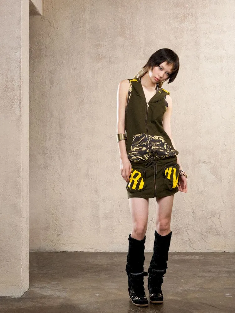 Stamped Hooded Vest Dress【s0000009478】